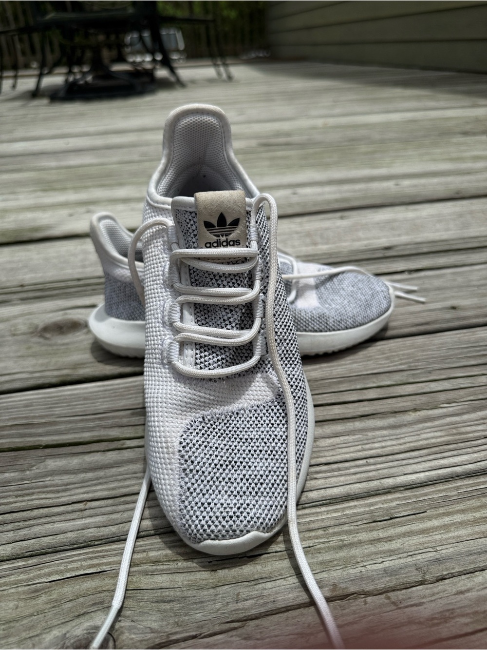 Adidas White and Gray Knit Lace-Up Sneakers Size 4 (women’s 5.5)